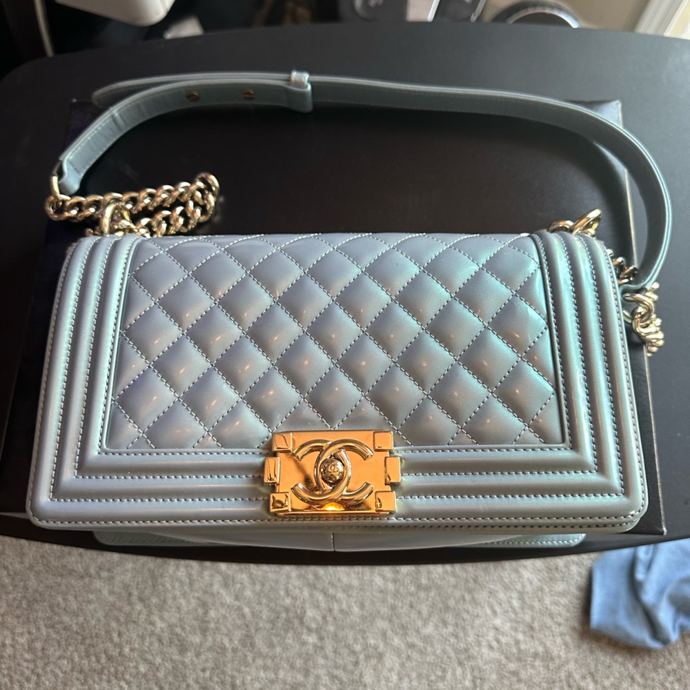 Chanel light blue leboy bag shoulder med,no card, great condition 8/10 no stain